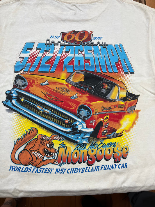 48 HOUR SALE – TOM “THE MONGOOSE” McEWEN ’57 CHEVY FUNNY CAR SHIRT 🐍🔥