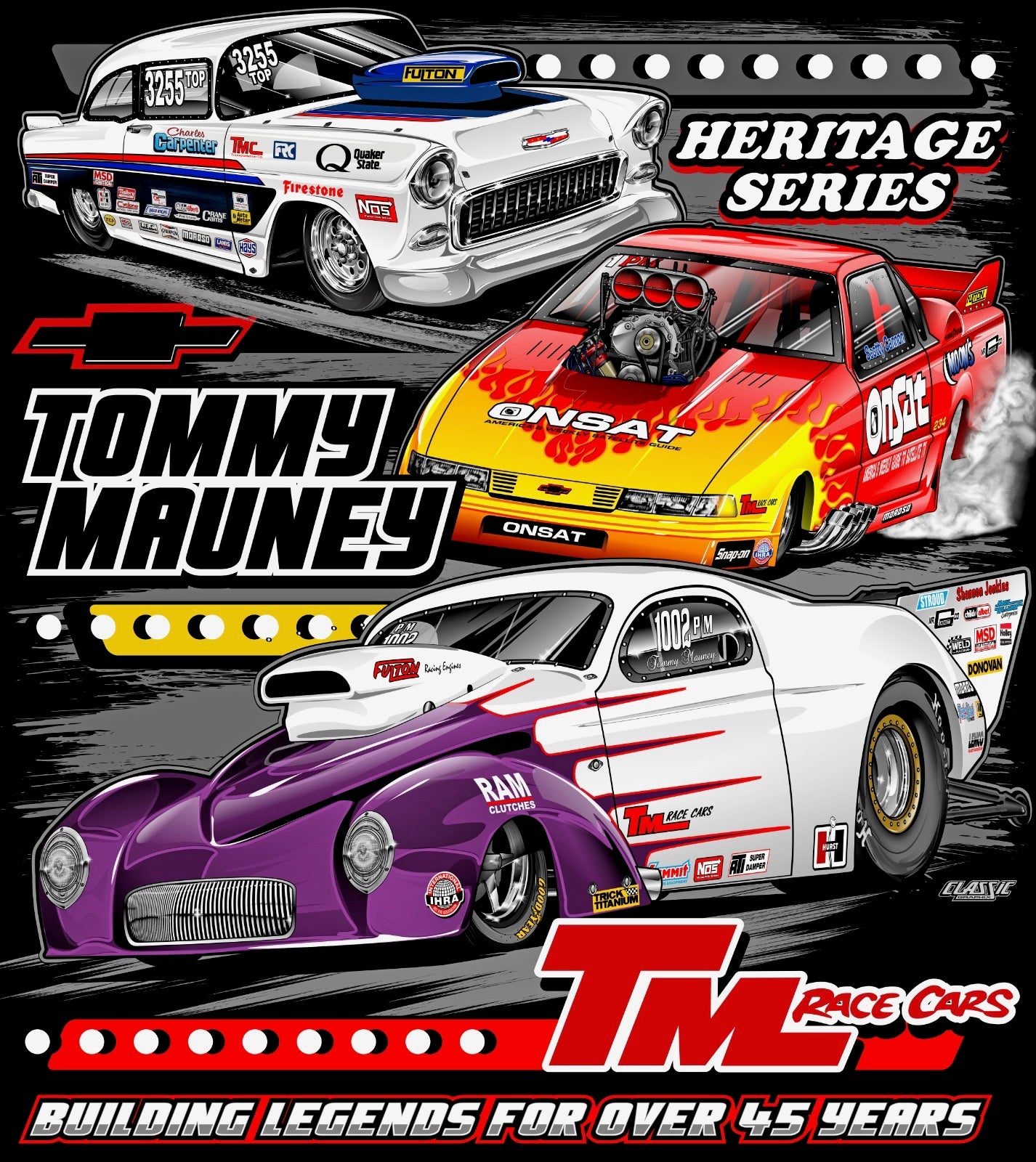 AVAILABLE FOR PRE-ORDER - 🔧🏁 45 Years of TM Race Cars 🏁 Tommy Mauney Heritage Series Shirt